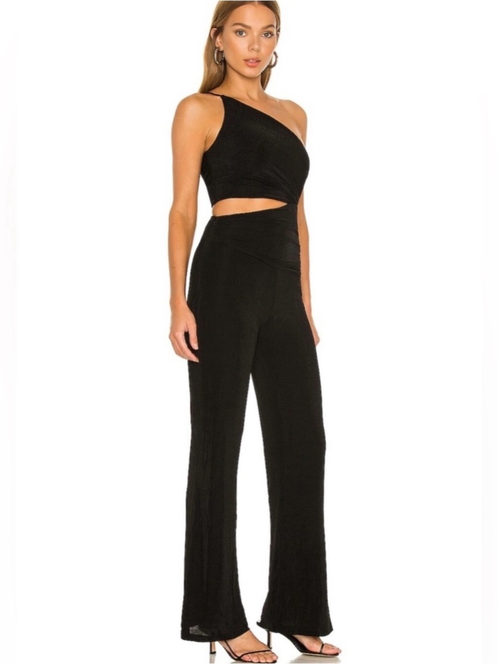 MISHA NWT Cut-Out One Shoulder Wide Leg Stretch Jumpsuit